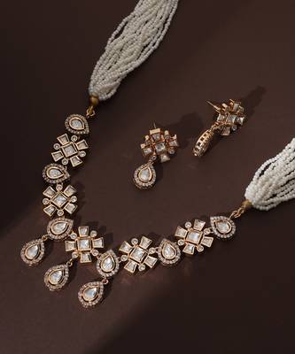 White rose gold polki necklace set 5