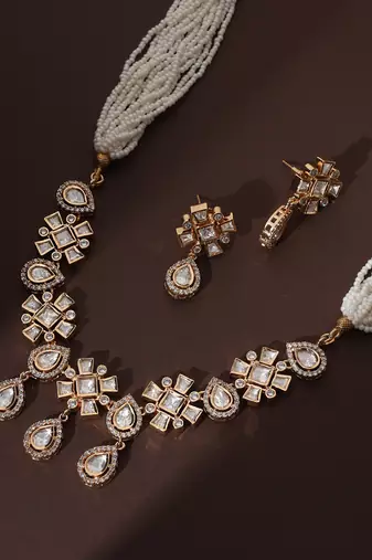 White rose gold polki necklace set