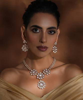 Rose gold polki pendant necklace set 1