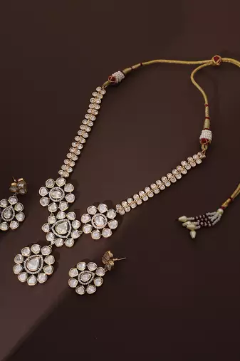 Rose gold polki pendant necklace set