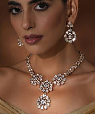 Rose gold polki pendant necklace set 3