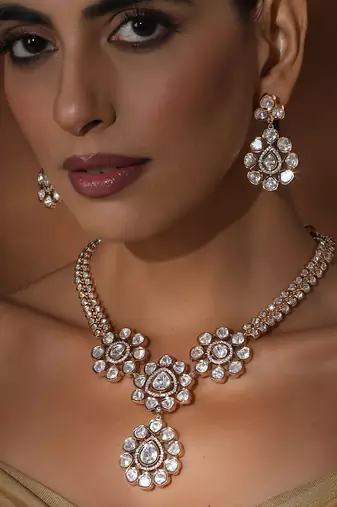 Rose gold polki pendant necklace set