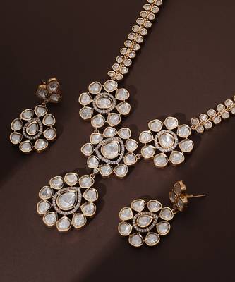 Rose gold polki pendant necklace set 4