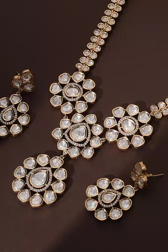 Rose gold polki pendant necklace set