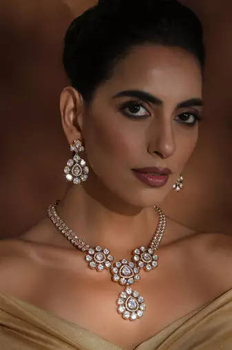 Rose gold polki pendant necklace set
