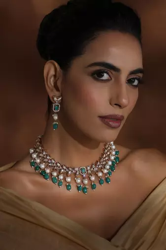 Green polki necklace set
