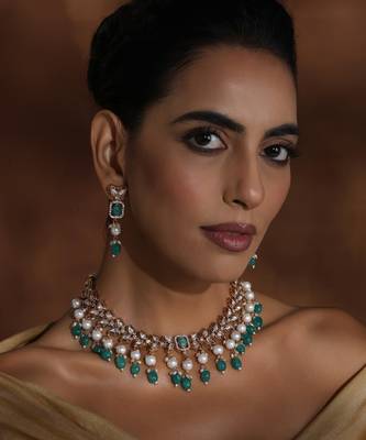 Green polki necklace set 4