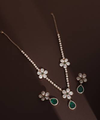 Green rose gold polki necklace set 1