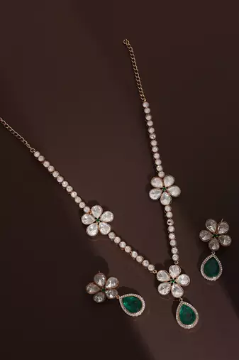 Green rose gold polki necklace set