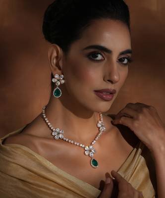 Green rose gold polki necklace set 2