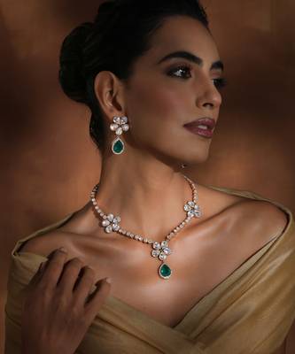 Green rose gold polki necklace set 3