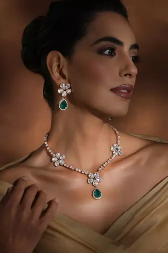 Green rose gold polki necklace set