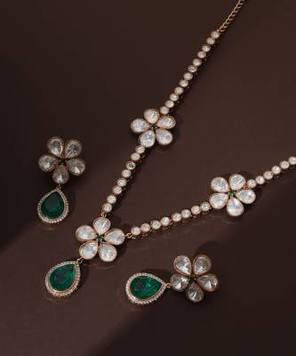 Green rose gold polki necklace set 5