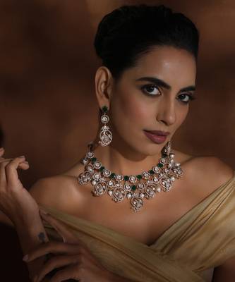 Green rose gold polki necklace set 1