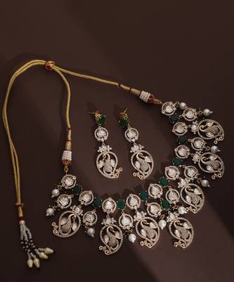 Green rose gold polki necklace set 2