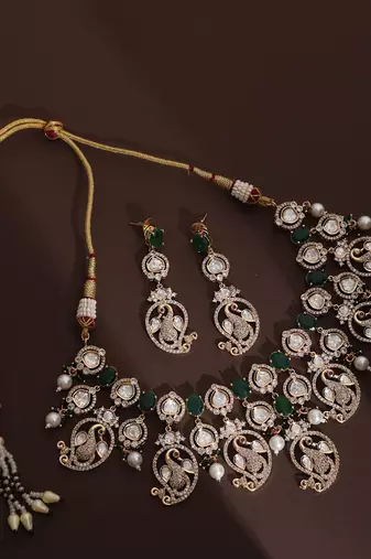 Green rose gold polki necklace set