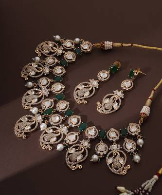 Green rose gold polki necklace set 4