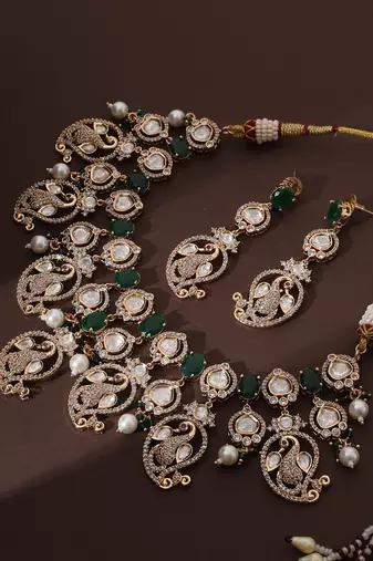Green rose gold polki necklace set