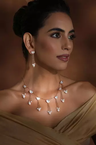 White rose gold polki necklace set