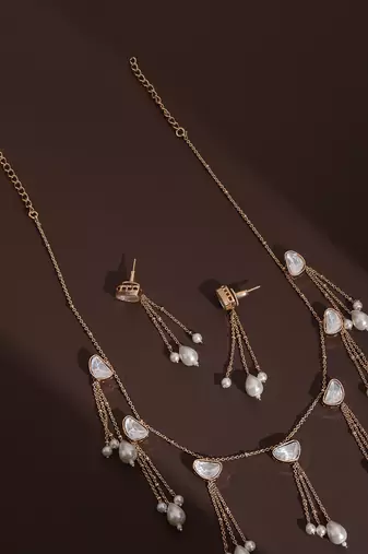 White rose gold polki necklace set