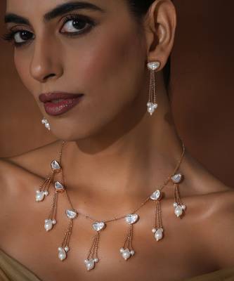 White rose gold polki necklace set 4