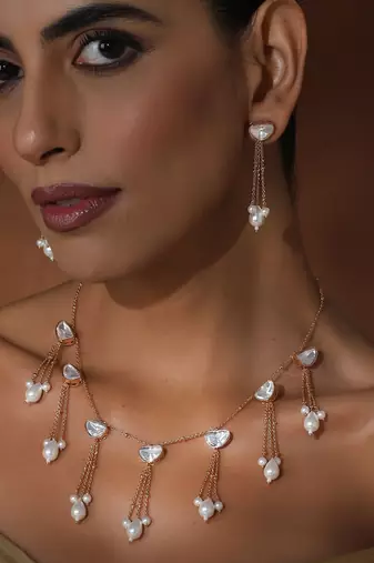 White rose gold polki necklace set