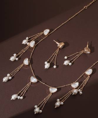White rose gold polki necklace set 5