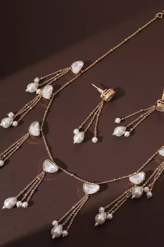 White rose gold polki necklace set