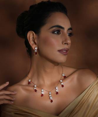 Red rose gold polki necklace set 1