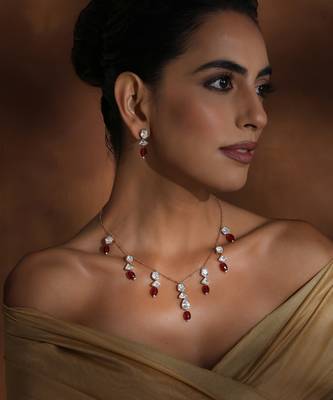 Red rose gold polki necklace set 2
