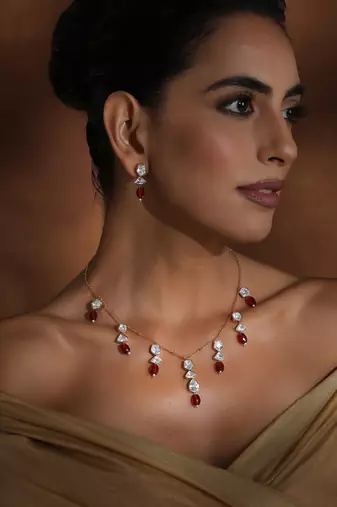 Red rose gold polki necklace set