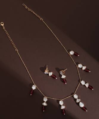 Red rose gold polki necklace set 3