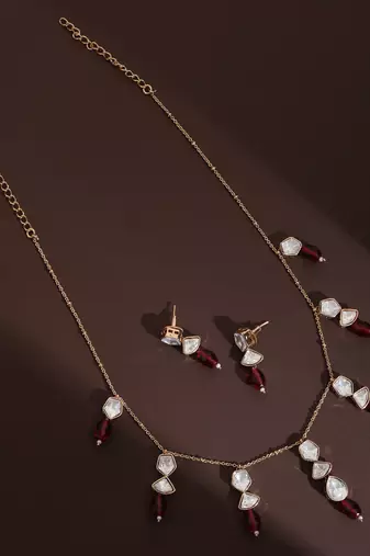 Red rose gold polki necklace set