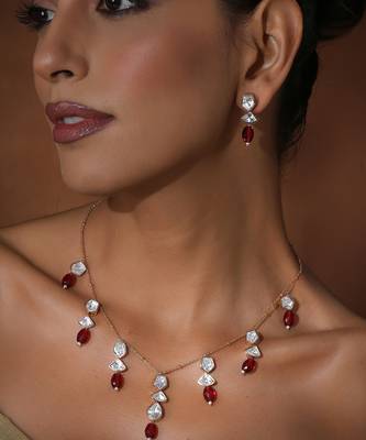 Red rose gold polki necklace set 4