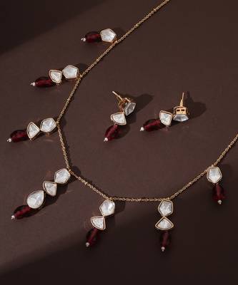 Red rose gold polki necklace set 5