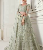 Mint Green Embroidery Stone Work Net Lehenga With Blouse- Semi Stitched