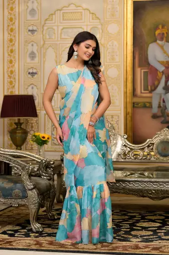 Partywear designer sky slime georgette efancy saree