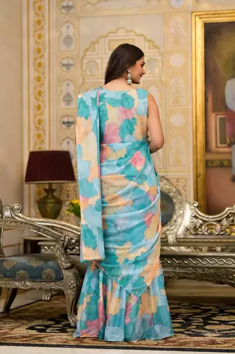 Partywear designer sky slime georgette efancy saree