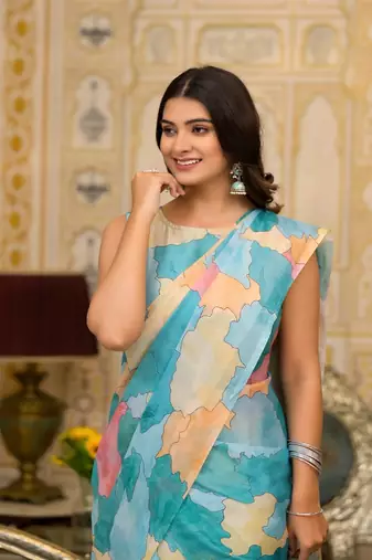 Partywear designer sky slime georgette efancy saree