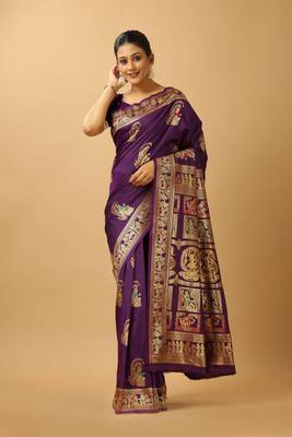 Purple woven design silk blend saree with blouse 2