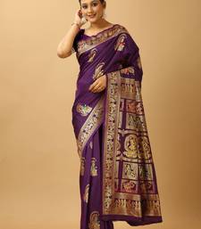 Purple woven design silk blend saree with blouse