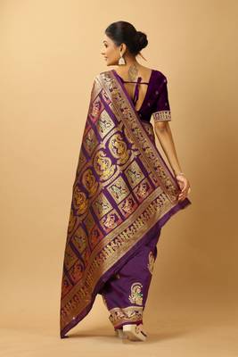 Purple woven design silk blend saree with blouse 3