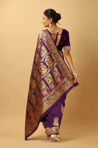 Purple woven design silk blend saree with blouse