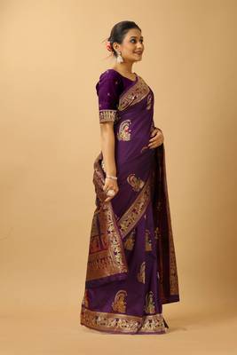 Purple woven design silk blend saree with blouse 5