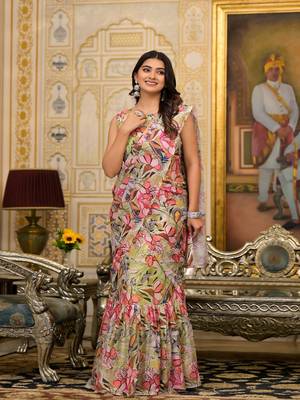 Partywear designer parrot slime georgette fancy saree 2