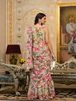 Partywear designer parrot slime georgette fancy saree 3