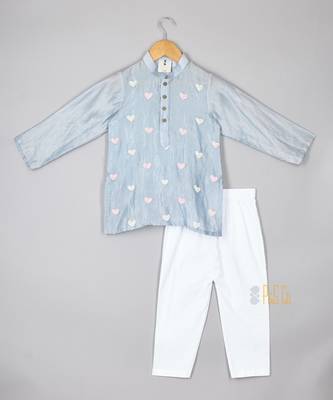 Powder blue heart kurta and pant 1