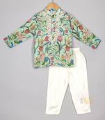 Green floral printed kurta pyjama