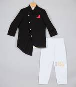 Contrasting pocket square black sherwani and pyjama