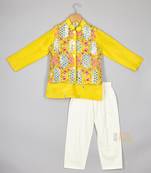 Yellow faux mirror nehru jacket set